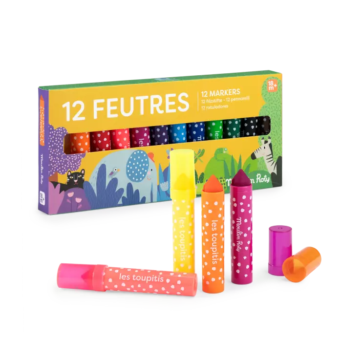 12 gros feutres à pointes coniques Les toupitis - Moulin roty