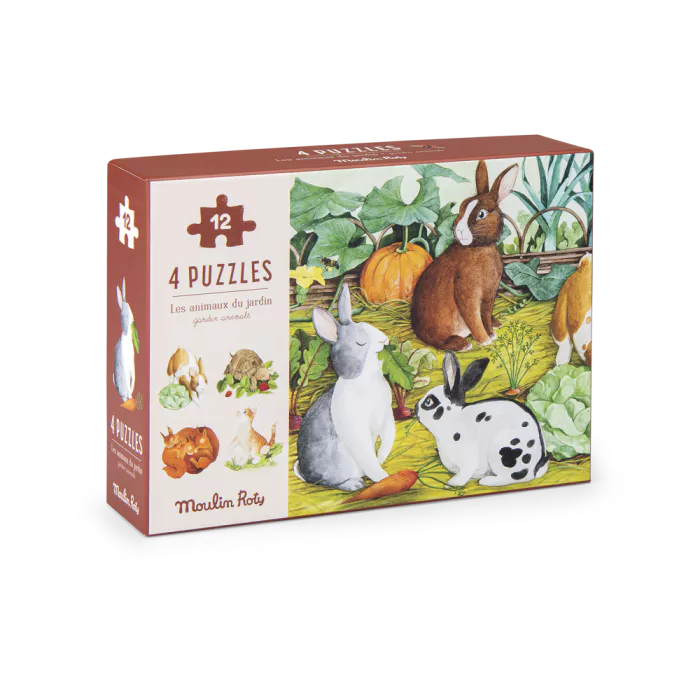4 mini puzzles de 12 pcs des animaux le jardin du moulin - Moulin roty