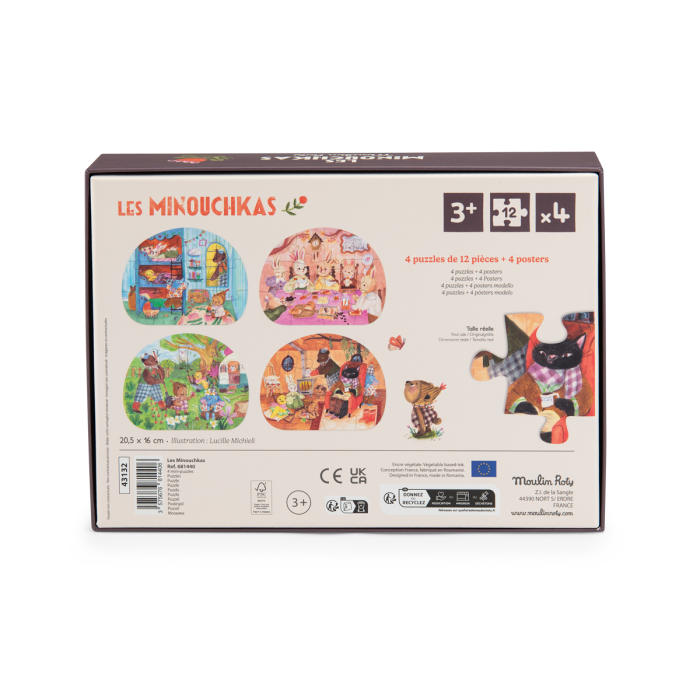 4 puzzle de 12 pcs Une belle journée les minouchkas - Moulin roty