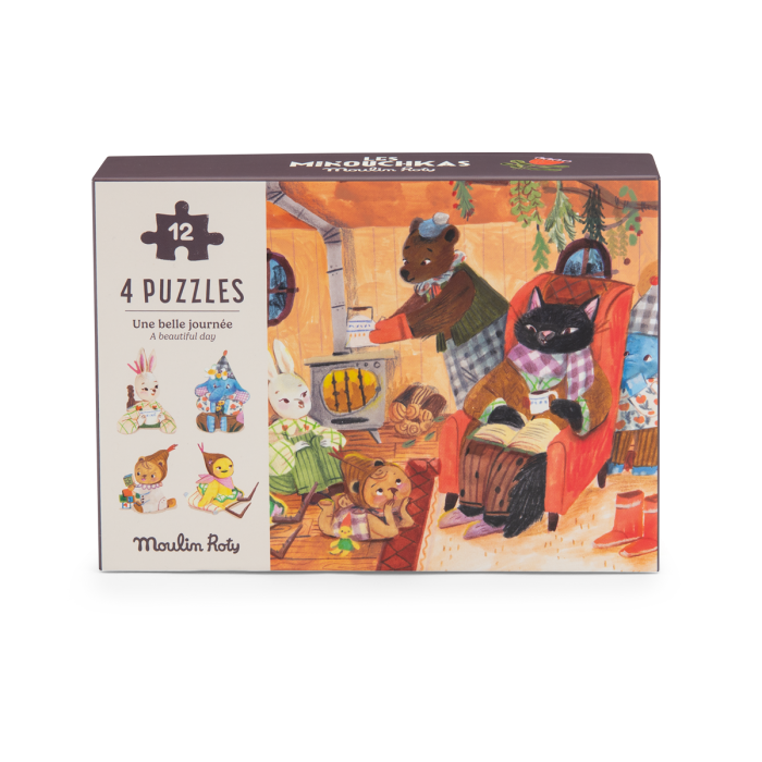 4 puzzle de 12 pcs Une belle journée les minouchkas - Moulin roty