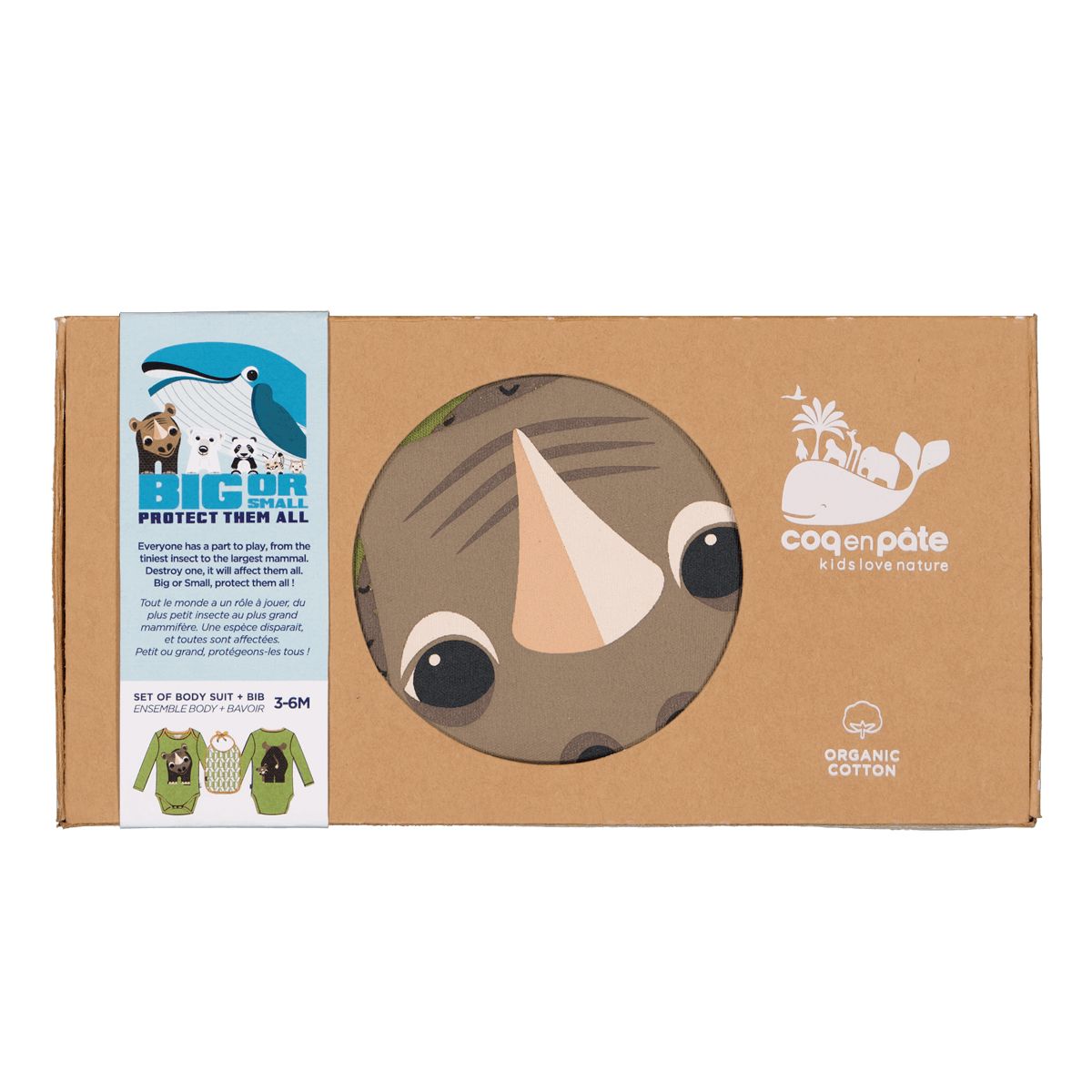 Set body manches longues + bavoir Rhinocéros