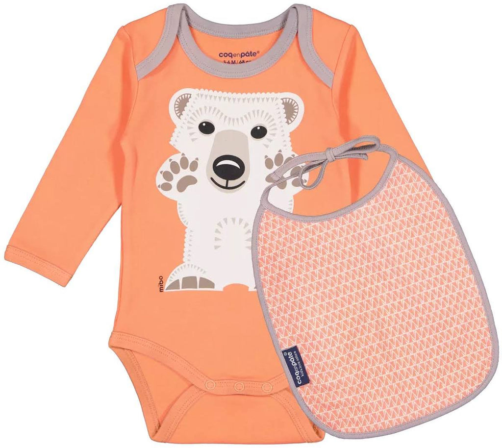 Set body manches longues + bavoir Ours polaire - Coq en pâte