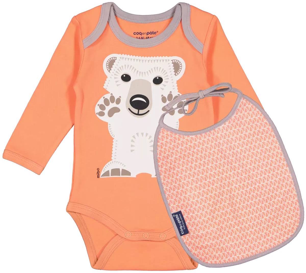 Set body manches longues + bavoir Ours polaire - Coq en pâte