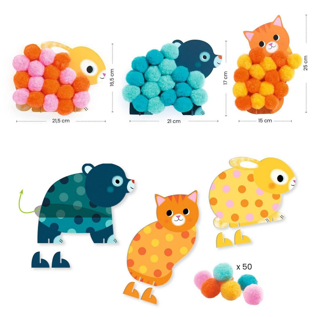 Collage de pompons Aniamux et ronds pompoms