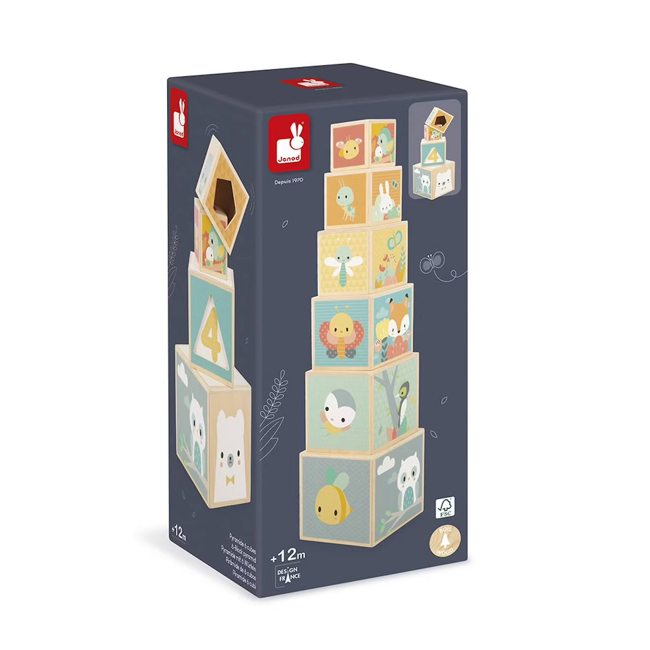 Pyramide 6 cubes en bois - Janod