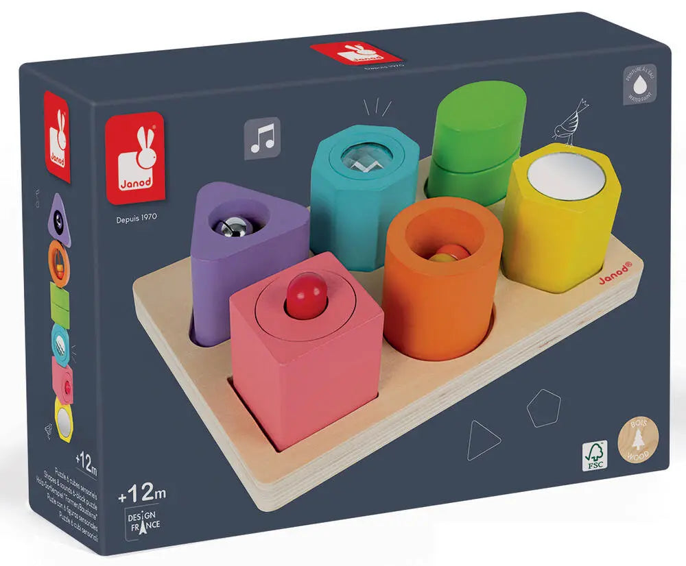 Puzzle 6 cubes sensoriel en bois - Janod