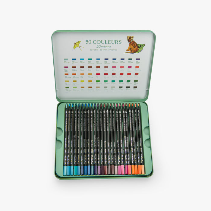 Boîte métal 50 crayons de couleur tout autour du monde - Moulin roty