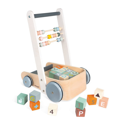 ABC Buggy chariot de marche en bois et ses cubes - Janod