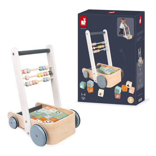 ABC Buggy chariot de marche en bois et ses cubes - Janod