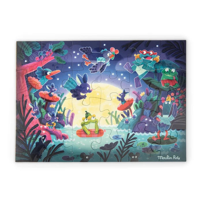 Puzzle phosphorescent au clair de lune la marre aux grenouille - Moulin roty