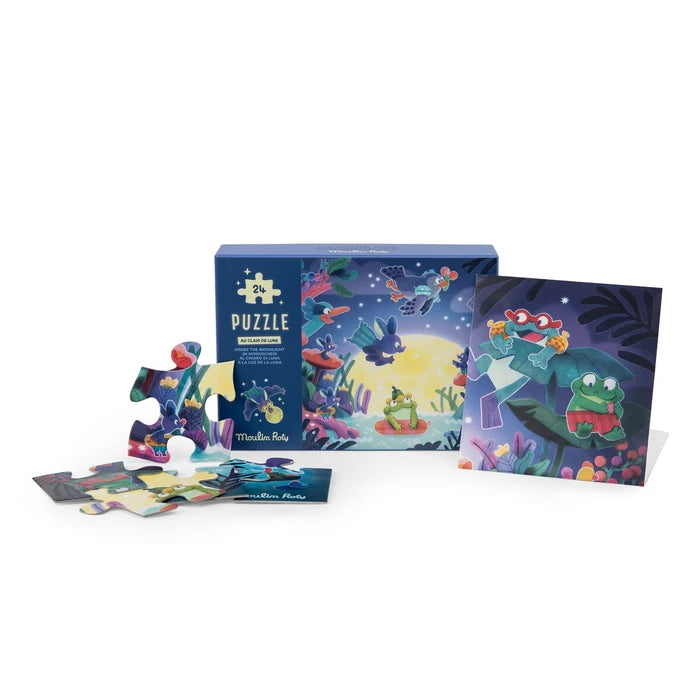 Puzzle phosphorescent au clair de lune la marre aux grenouille - Moulin roty