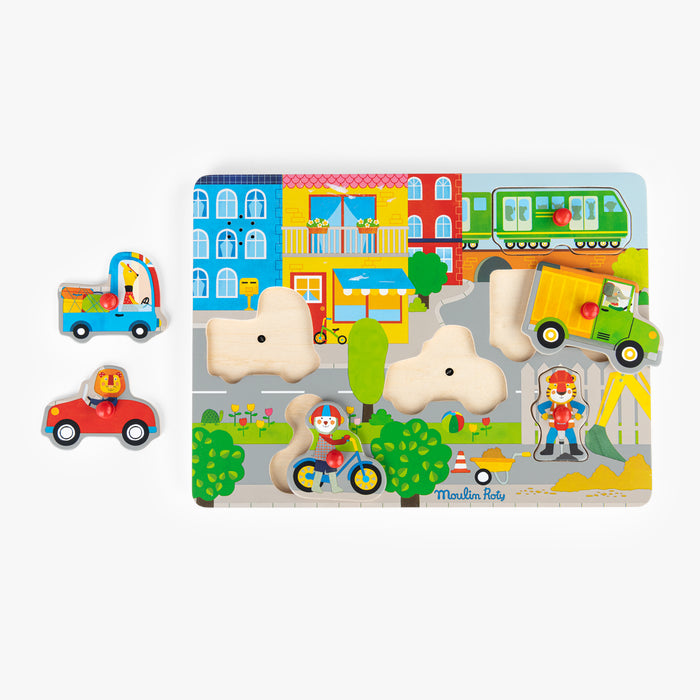 Puzzle sonore ville en bois - Moulin roty