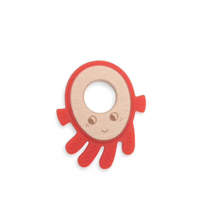 Anneau de dentition bois et silicone (crabe, poulpe ou baleine - les aventures de Paulie - Moulin roty
