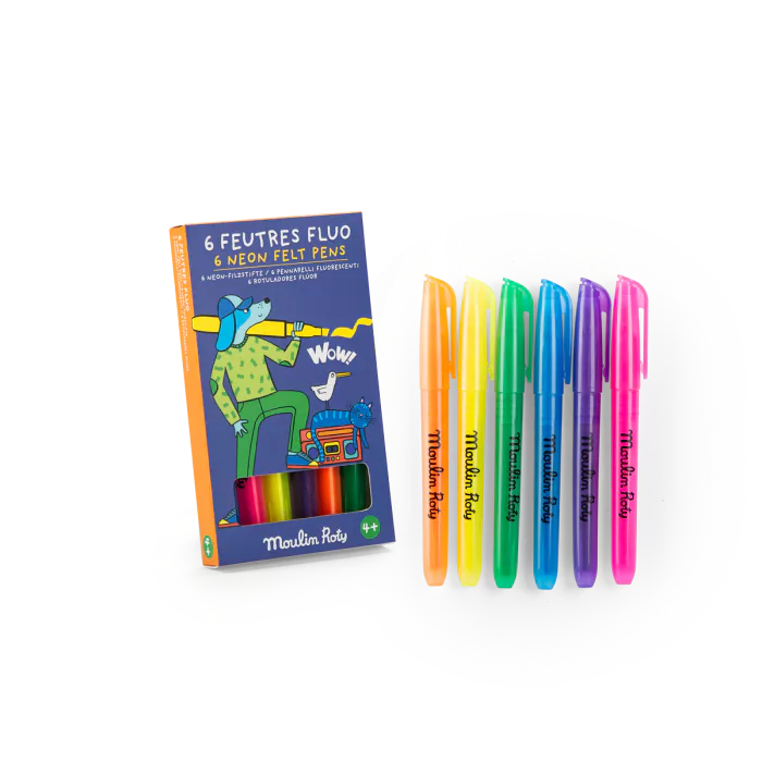 Boite de 6 feutres fluo les loufoques - Moulin roty