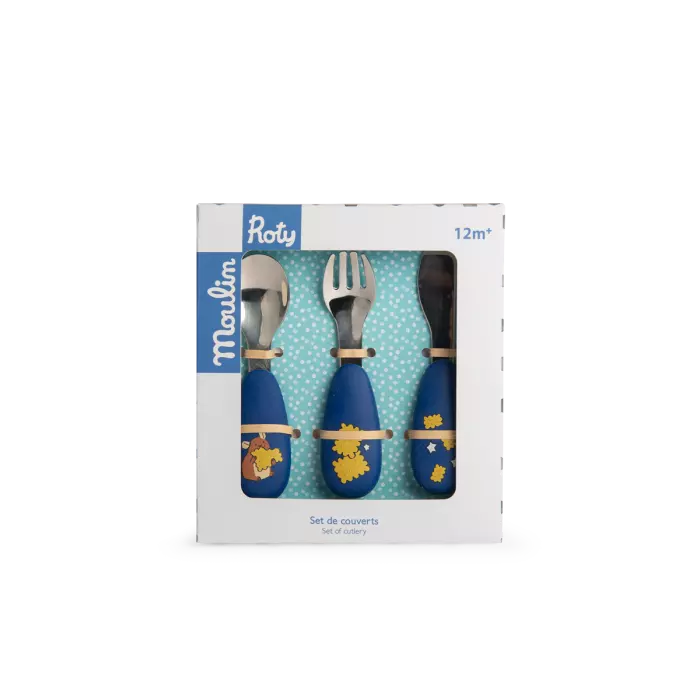 Set de 3 couvert poingée en silicone Puce & Pilou - Moulin roty