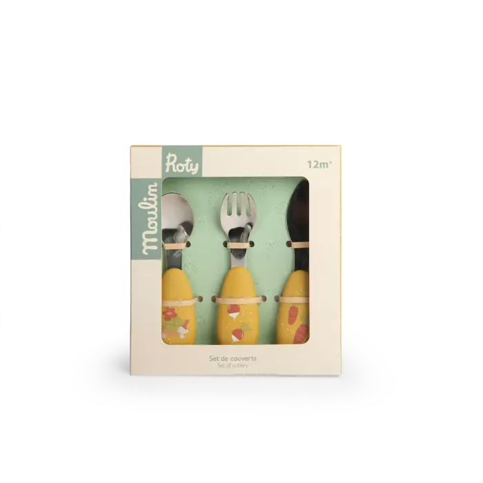 Set de 3 couvert poignée en silicone Trois petits lapins - Moulin roty