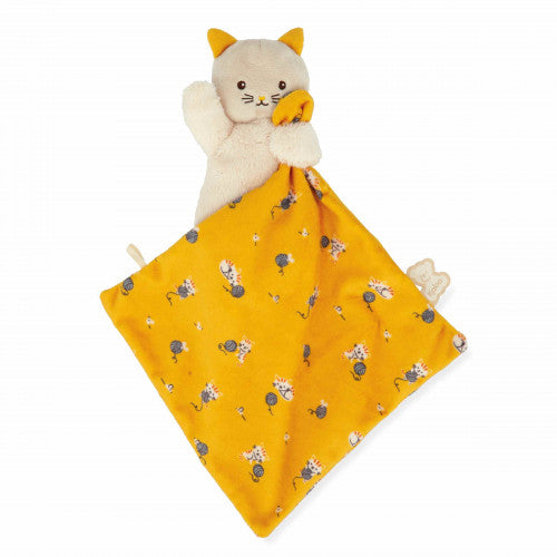 Doudou chat carré douceur jaune - Kaloo