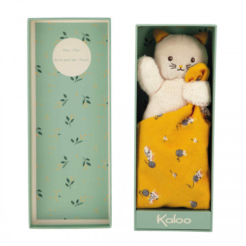 Doudou chat carré douceur jaune - Kaloo