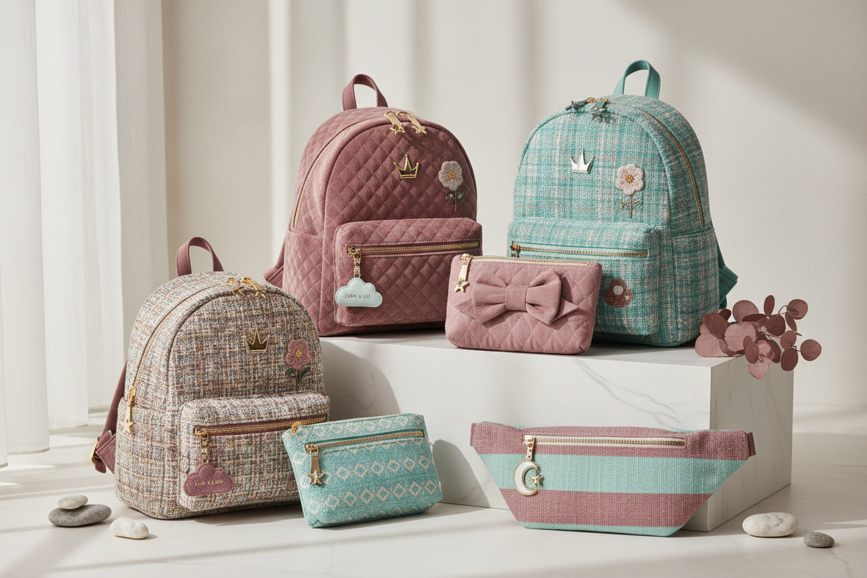 génère une image avec mes sac à dos et sac banane de MA collection "Bagagerie"