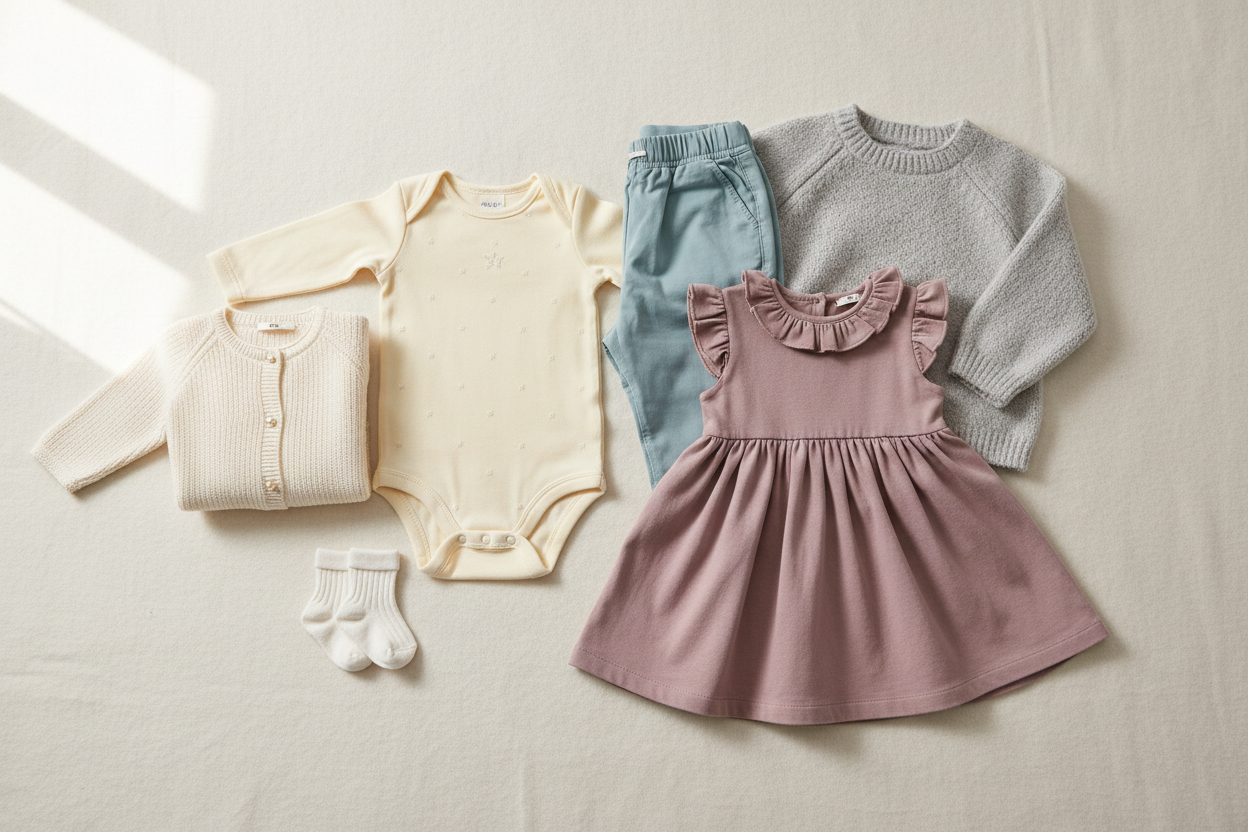 Génère une image vetement bébé et enfant