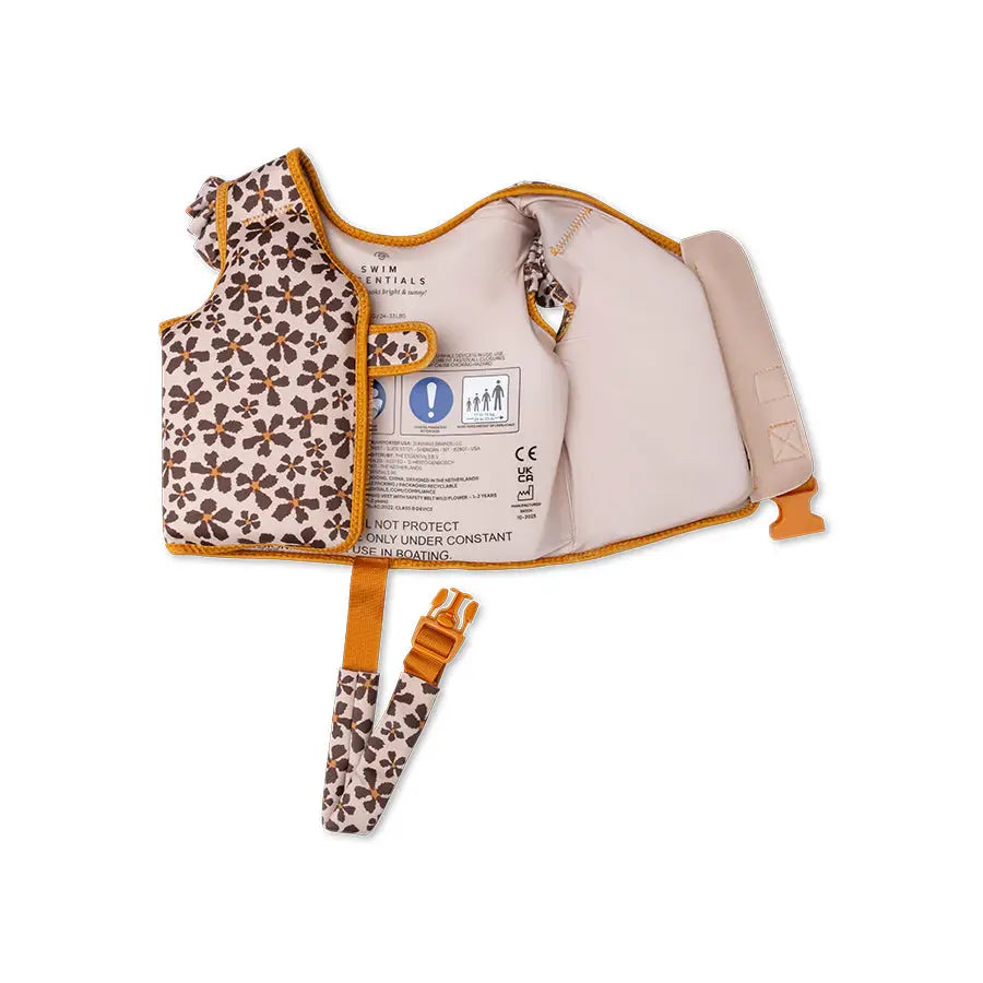 gilet de natation orange fleurs sauvage - swim essentials