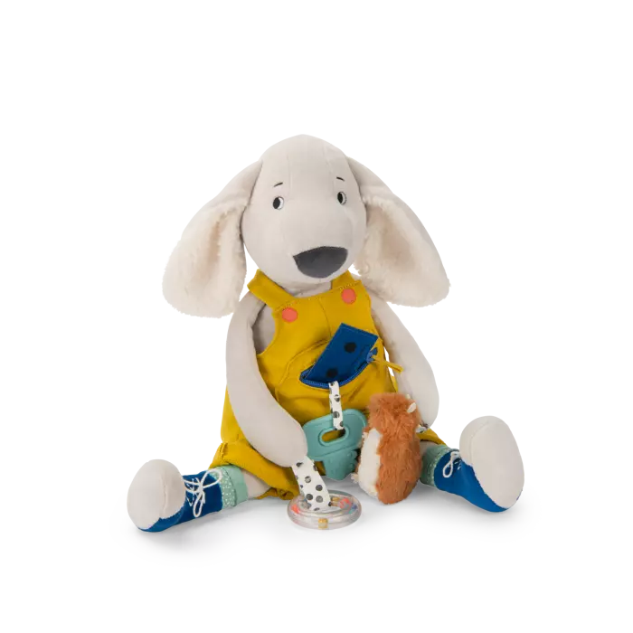 Grande peluche chien Puce d'activités puce & pilou - Moulin roty