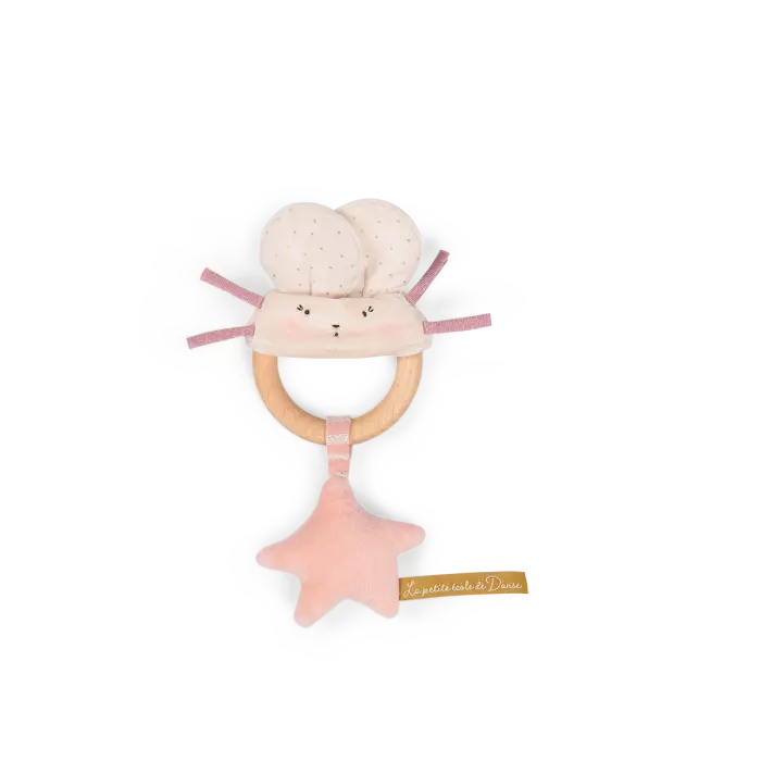 Hochet anneau bois souris rose La petite école de danse - Moulin roty