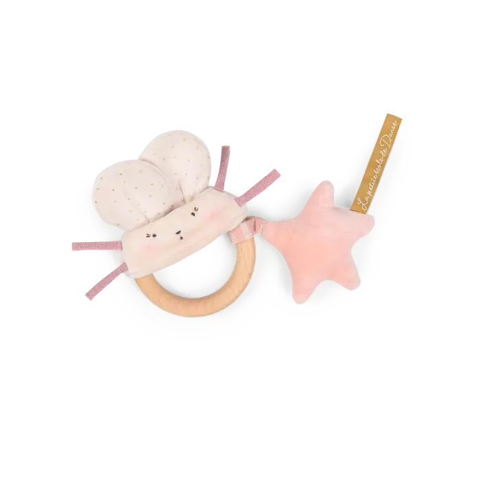 Hochet anneau bois souris rose La petite école de danse - Moulin roty