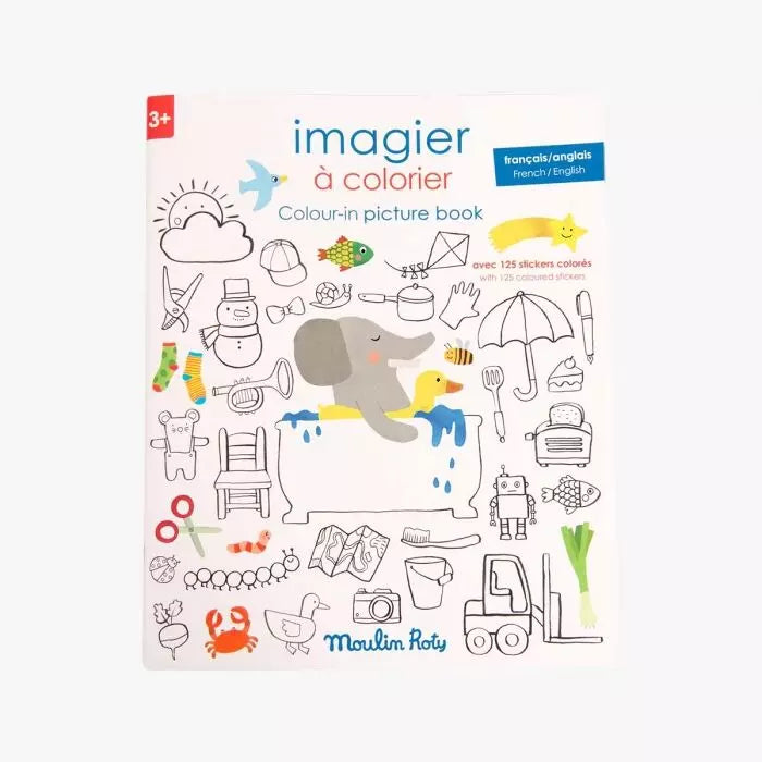 Imagier à colorier Français/Anglais Les popipops - Moulin Roty