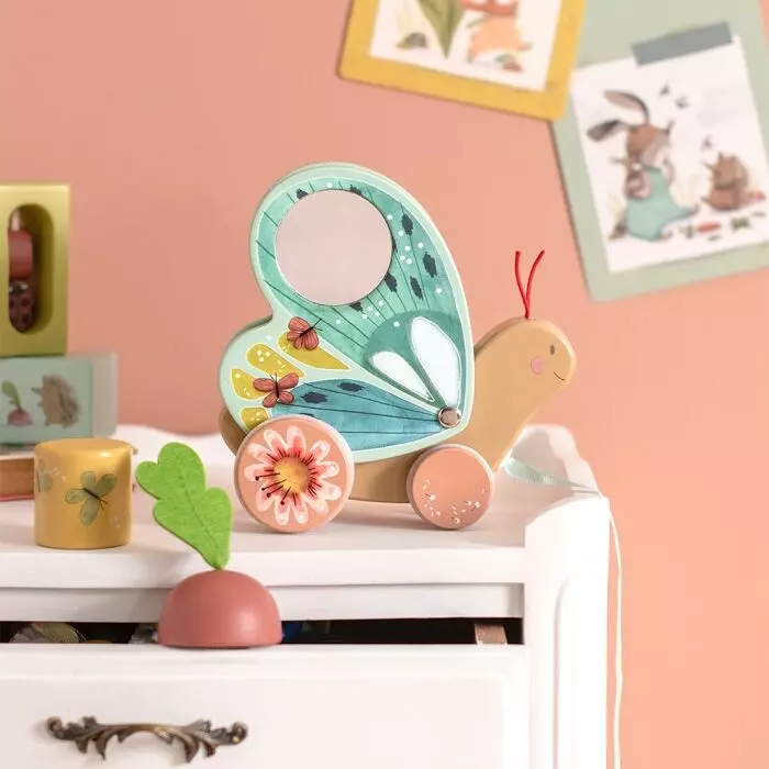 Papillon à tirer en bois trois petits lapins - Moulin roty