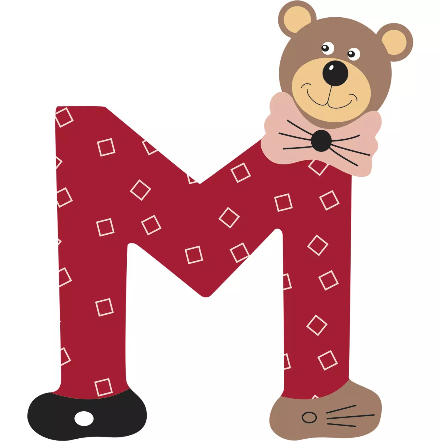 Lettre M de porte en bois - Ulysse couleurs d'enfance