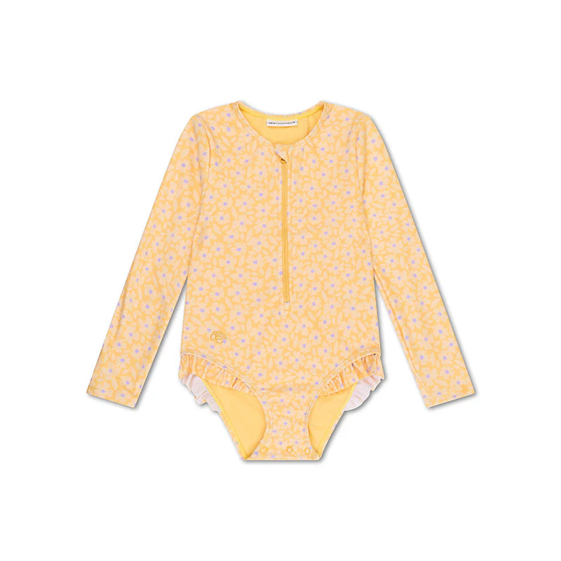 Maillot de bain fille ML jaune fleuri UV50+ - Swim essentials
