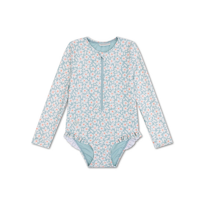 Maillot de bain fille ML Fleuri bleu UV50+ - Swim essentials