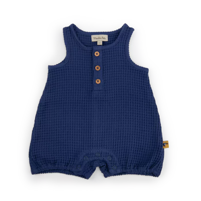 Nestor combinaison nid de puce bleu jungle - Moulin roty