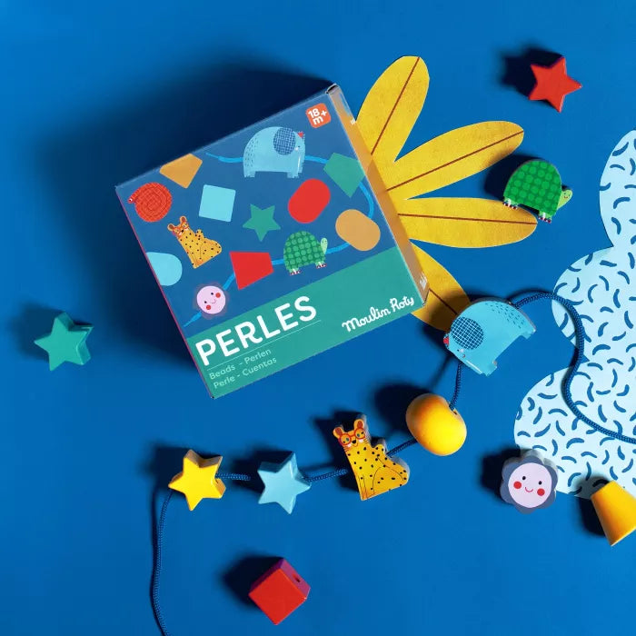 Jeu de perles en bois à enfiler Les toupitis - Moulin roty
