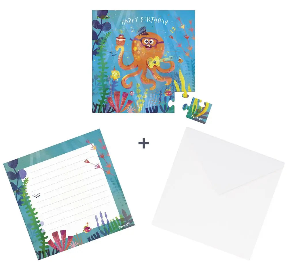 Carte puzzle anniversaire Poulpe - Janod