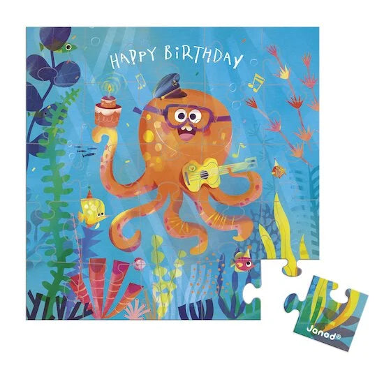Carte puzzle anniversaire Poulpe - Janod