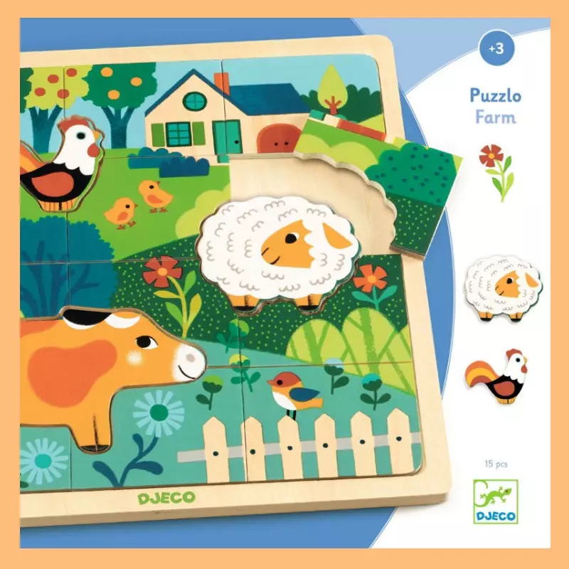 Puzzlo farm en bois 15 pcs - Djeco
