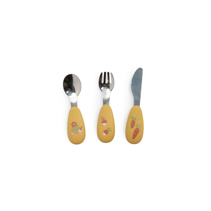 Set de 3 couvert poignée en silicone Trois petits lapins - Moulin roty